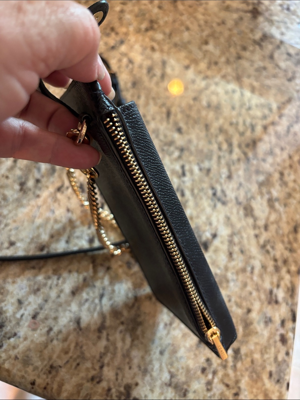 Coach Black Pebbled Leather Phone Crossbody with Gold Chain - Picture 3 of 4